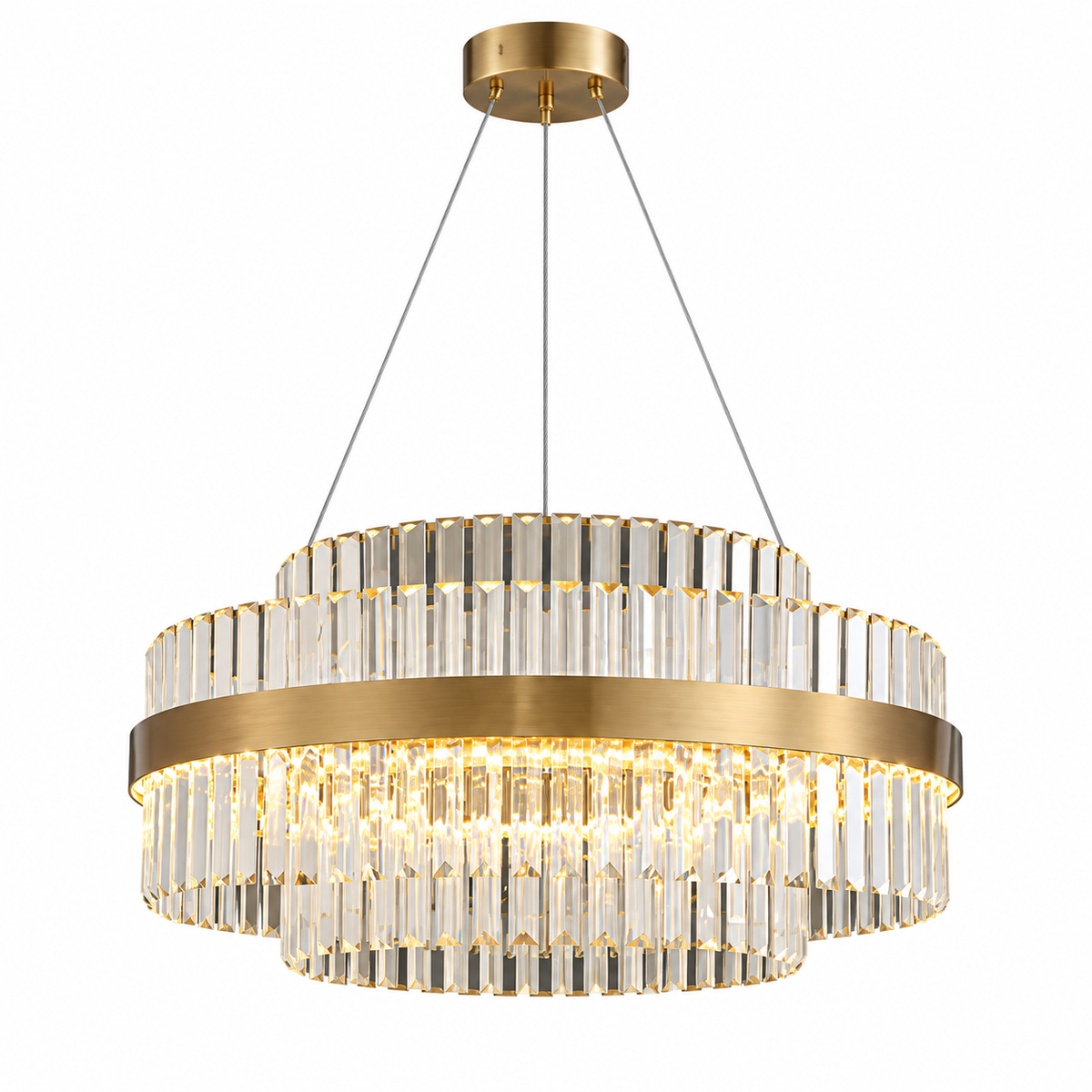 Solene Brass Tiered Crystal LED Chandelier Dimmable Statement Ceiling Light