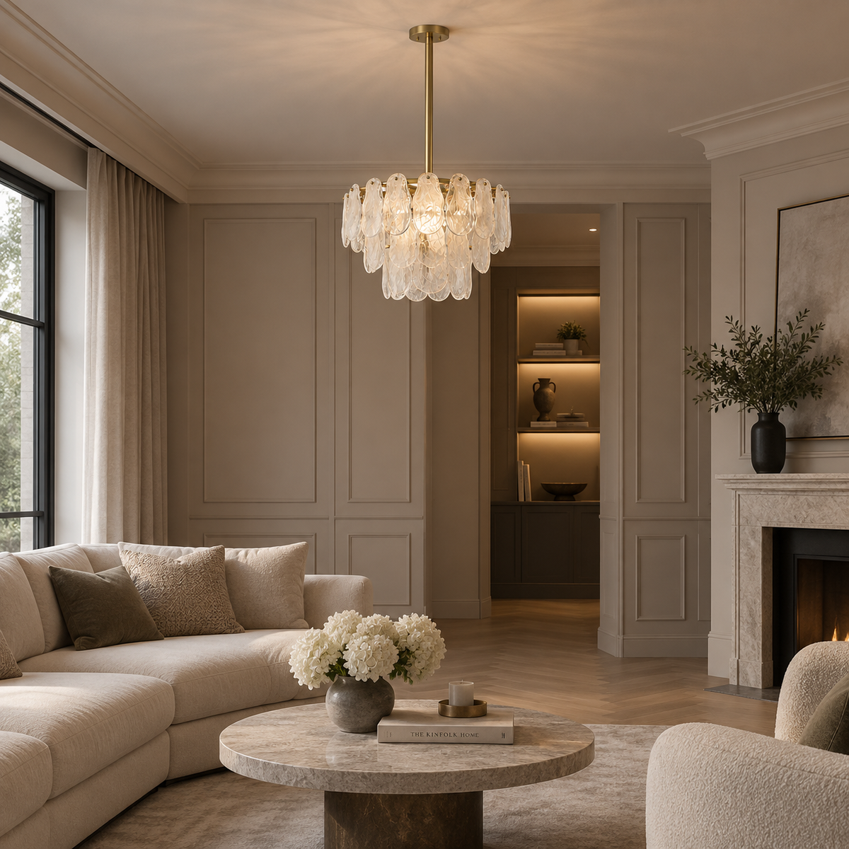 Nimbus Gold Tiered Cloud Glass Chandelier 6 Light for Dining Rooms and Kitchen Islands