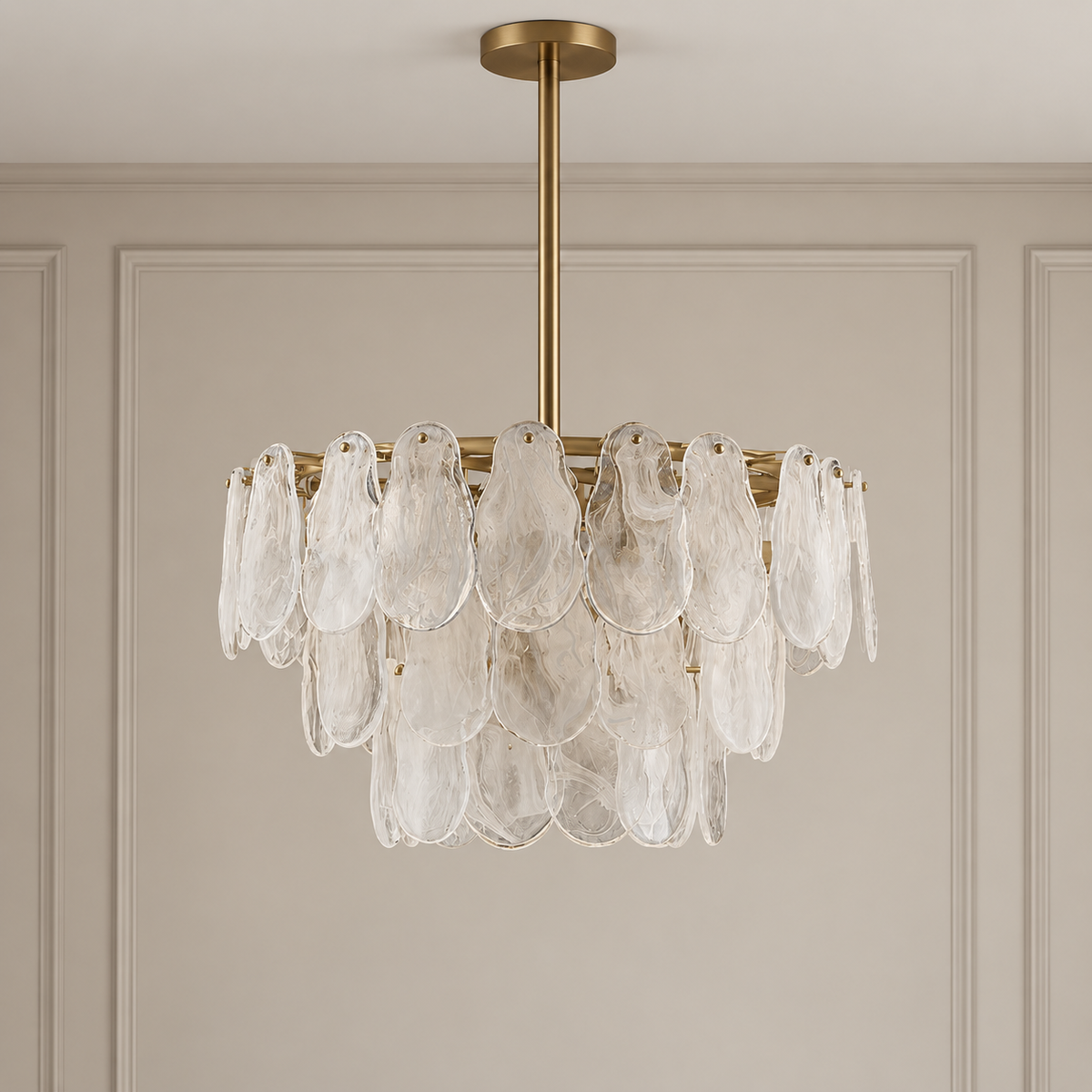 Nimbus Gold Tiered Cloud Glass Chandelier 6 Light for Dining Rooms and Kitchen Islands