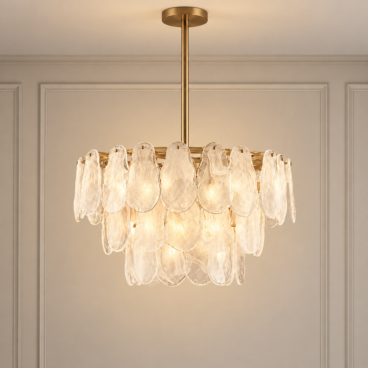Nimbus Gold Tiered Cloud Glass Chandelier 6 Light for Dining Rooms and Kitchen Islands