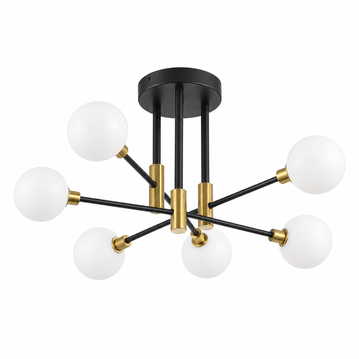 Thea White Glass Semi Flush Ceiling Light 6 Light for Low Ceilings