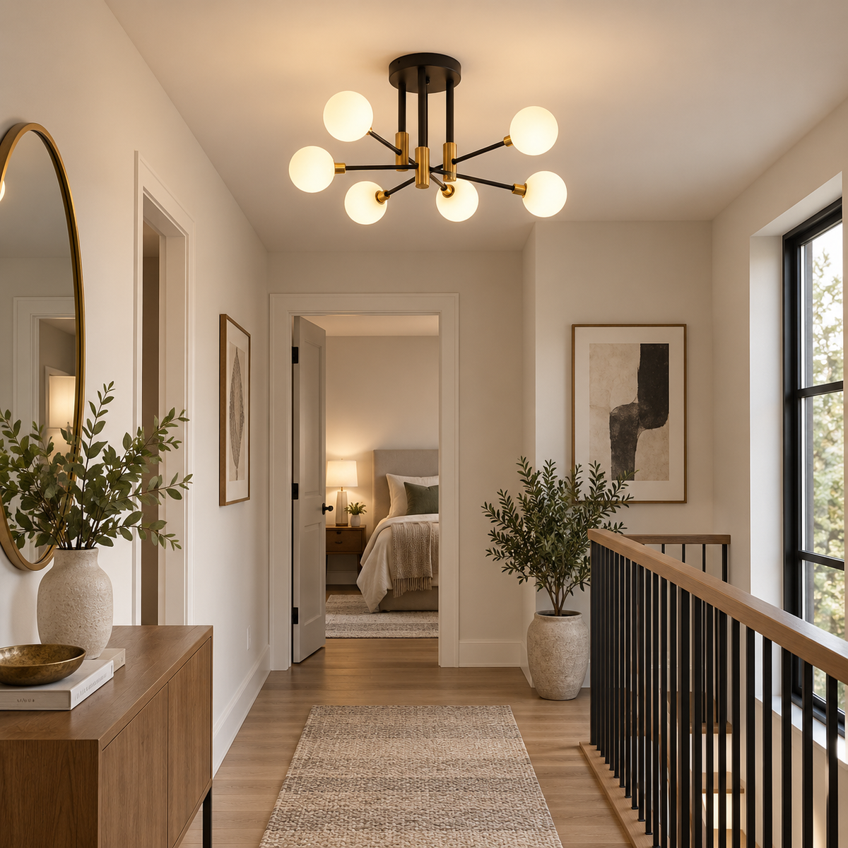 Thea White Glass Semi Flush Ceiling Light 6 Light for Low Ceilings