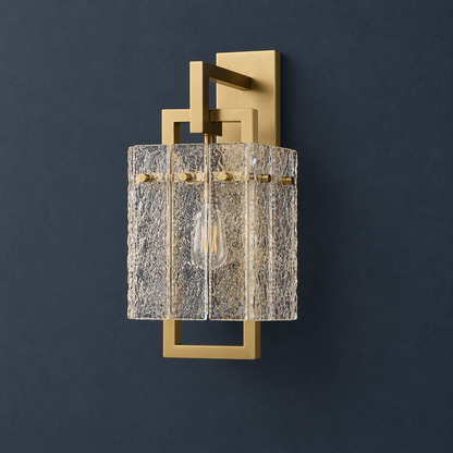 Wren Brass Wall Light with Ripple Glass Shade for Bedrooms and Hallways