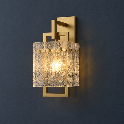 Wren Brass Wall Light with Ripple Glass Shade for Bedrooms and Hallways