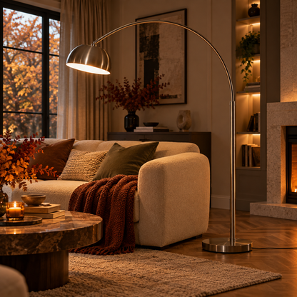 Arden Black Arc Floor Lamp with Dome Shade for Sofas and Reading Corners