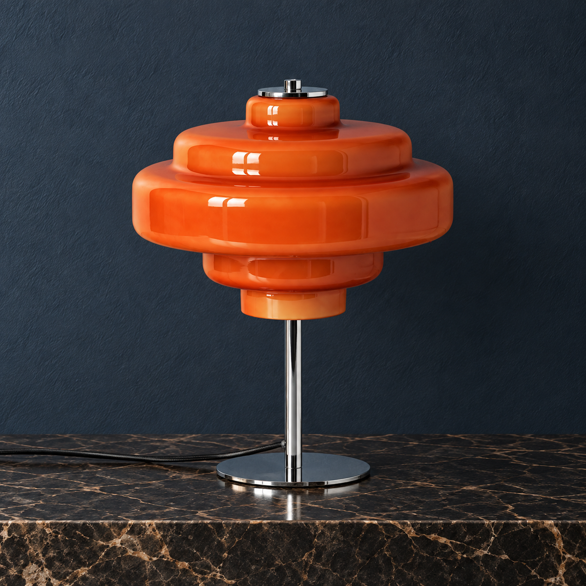 Ember Orange Glass Table Lamp with Silver Frame for Desks and Bedsides
