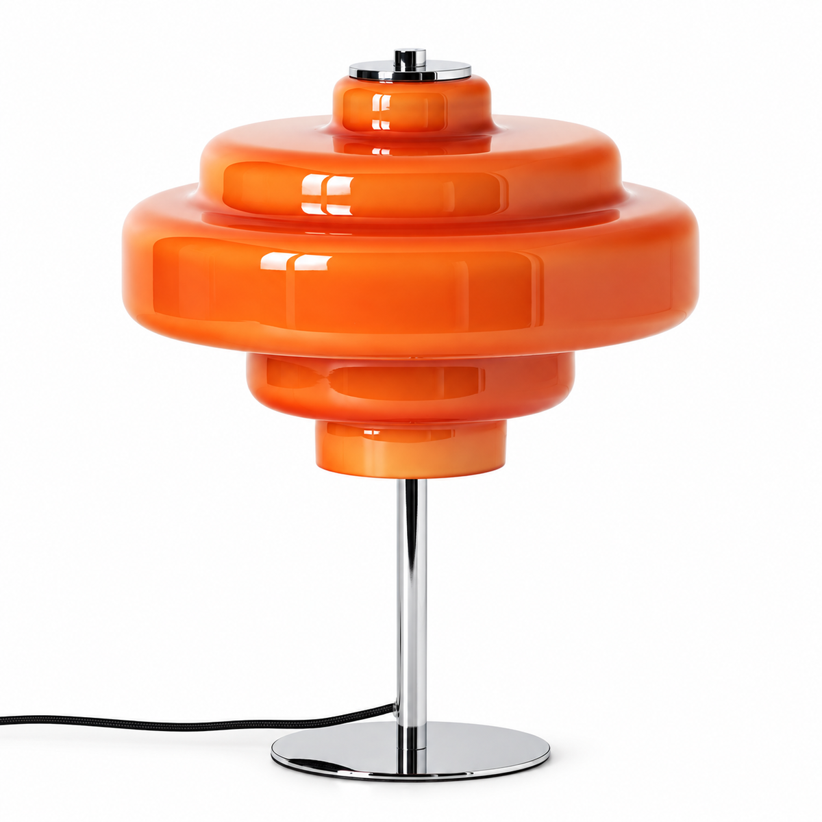 Ember Orange Glass Table Lamp with Silver Frame for Desks and Bedsides