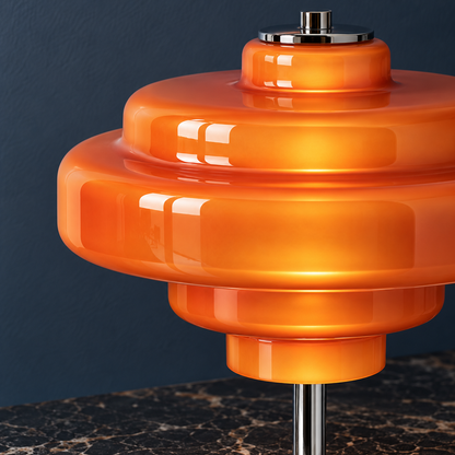 Ember Orange Glass Table Lamp with Silver Frame for Desks and Bedsides