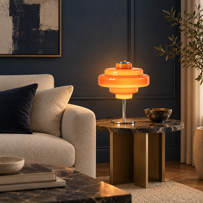 Ember Orange Glass Table Lamp with Silver Frame for Desks and Bedsides