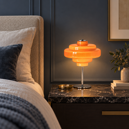 Ember Orange Glass Table Lamp with Silver Frame for Desks and Bedsides