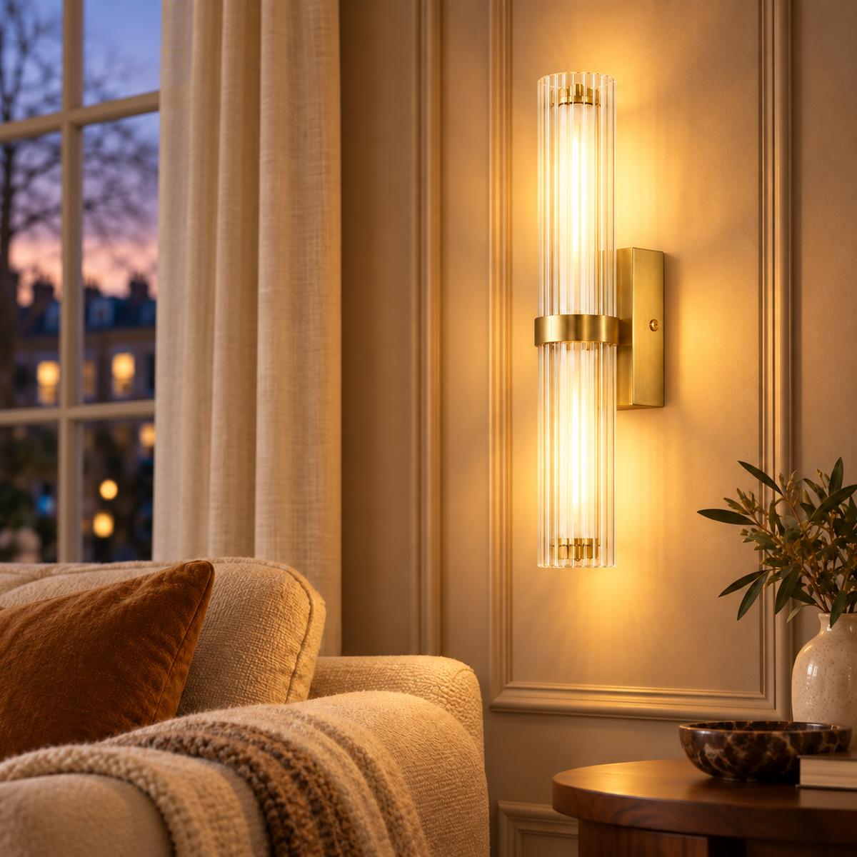 Maren Gold LED Wall Light with Clear Glass Shade for Hallways and Bedsides