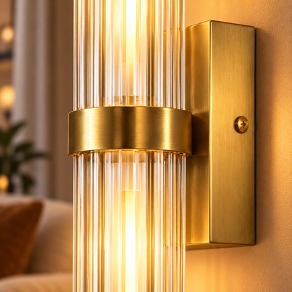 Maren Gold LED Wall Light with Clear Glass Shade for Hallways and Bedsides
