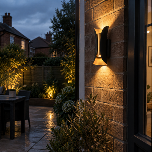 Halo Black and Gold Curved Wall Light, Up and Down for Hallways and Porches