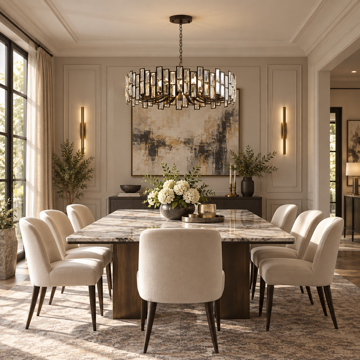 Vesper Black Geometric Crystal Chandelier 10 Light Dimmable Ceiling Light