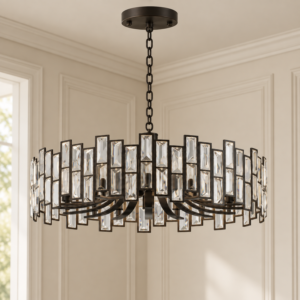 Vesper Black Geometric Crystal Chandelier 10 Light Dimmable Ceiling Light
