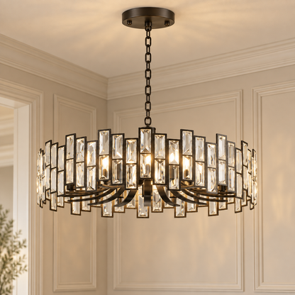 Vesper Black Geometric Crystal Chandelier 10 Light Dimmable Ceiling Light