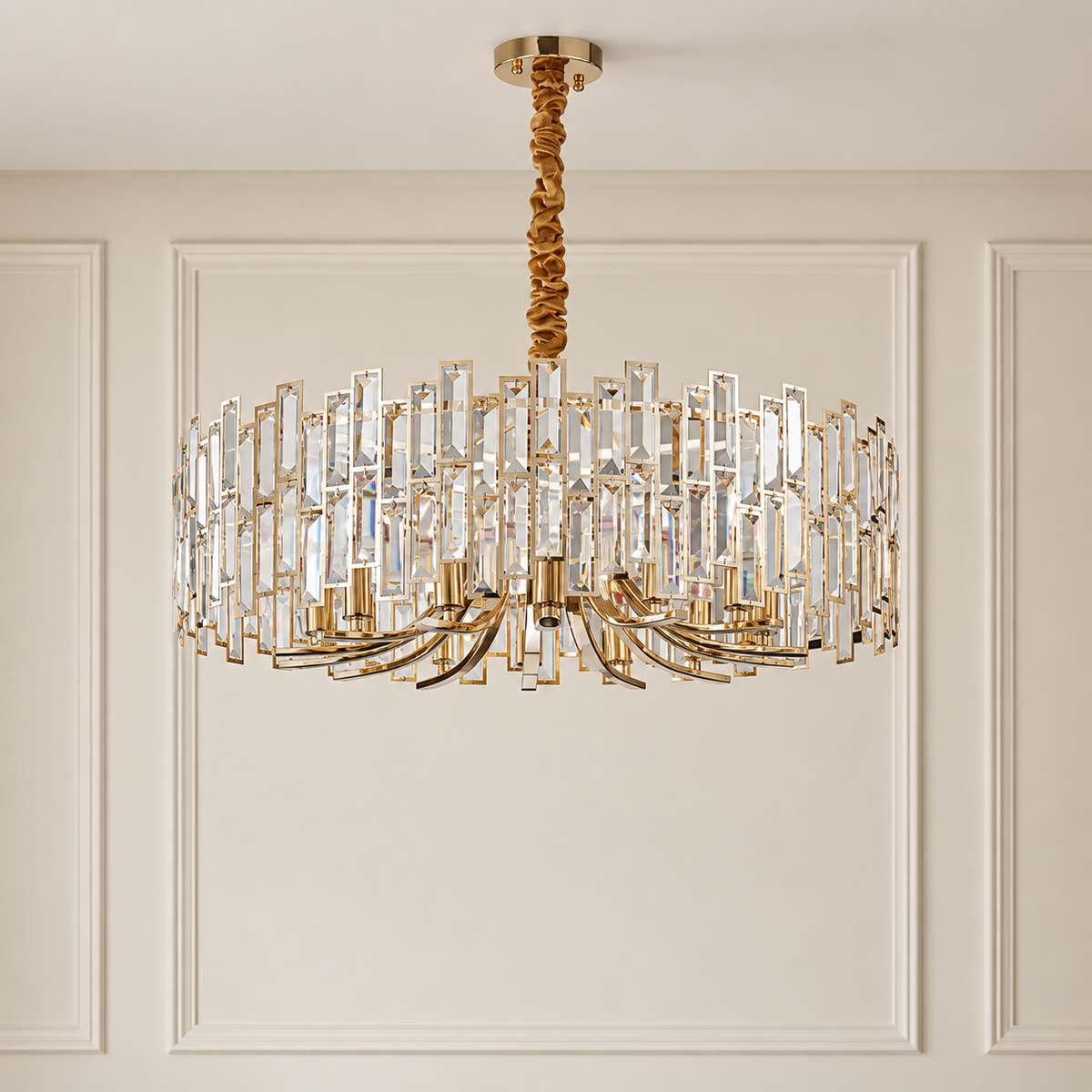 Calista Gold Geometric Crystal Chandelier 14 Light Ceiling Light