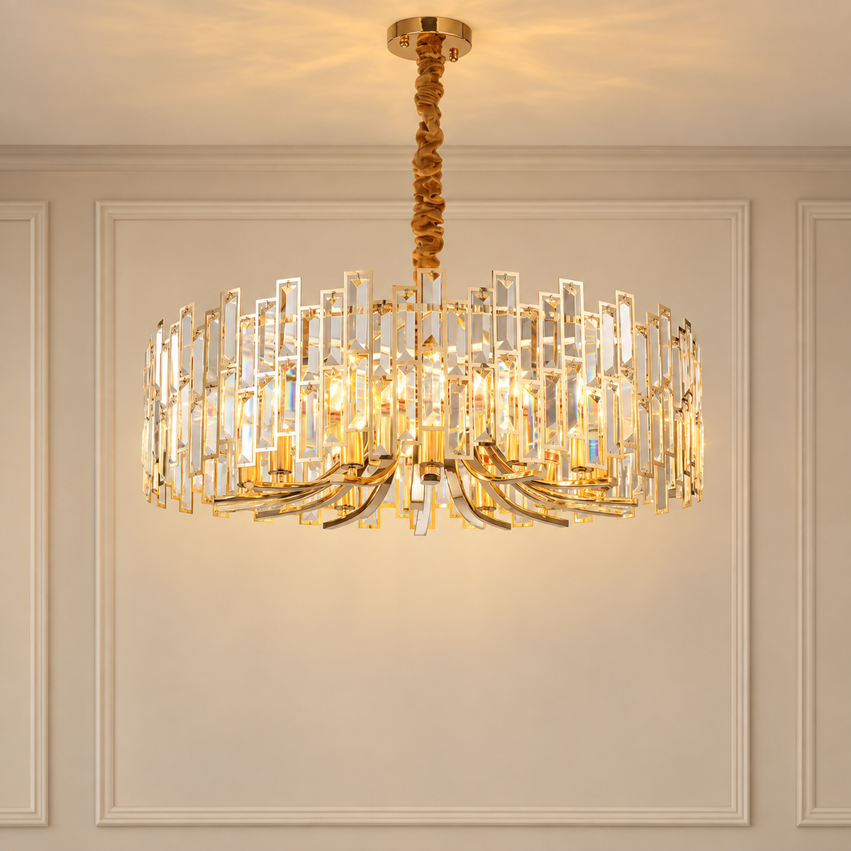 Calista Gold Geometric Crystal Chandelier 14 Light Ceiling Light