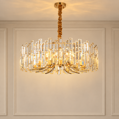 Calista Gold Geometric Crystal Chandelier 14 Light Ceiling Light