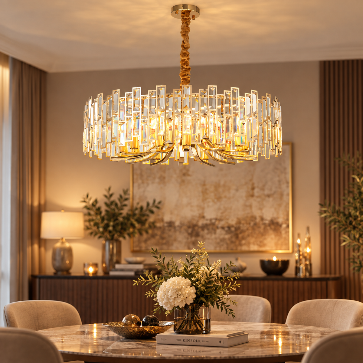 Calista Gold Geometric Crystal Chandelier 14 Light Ceiling Light