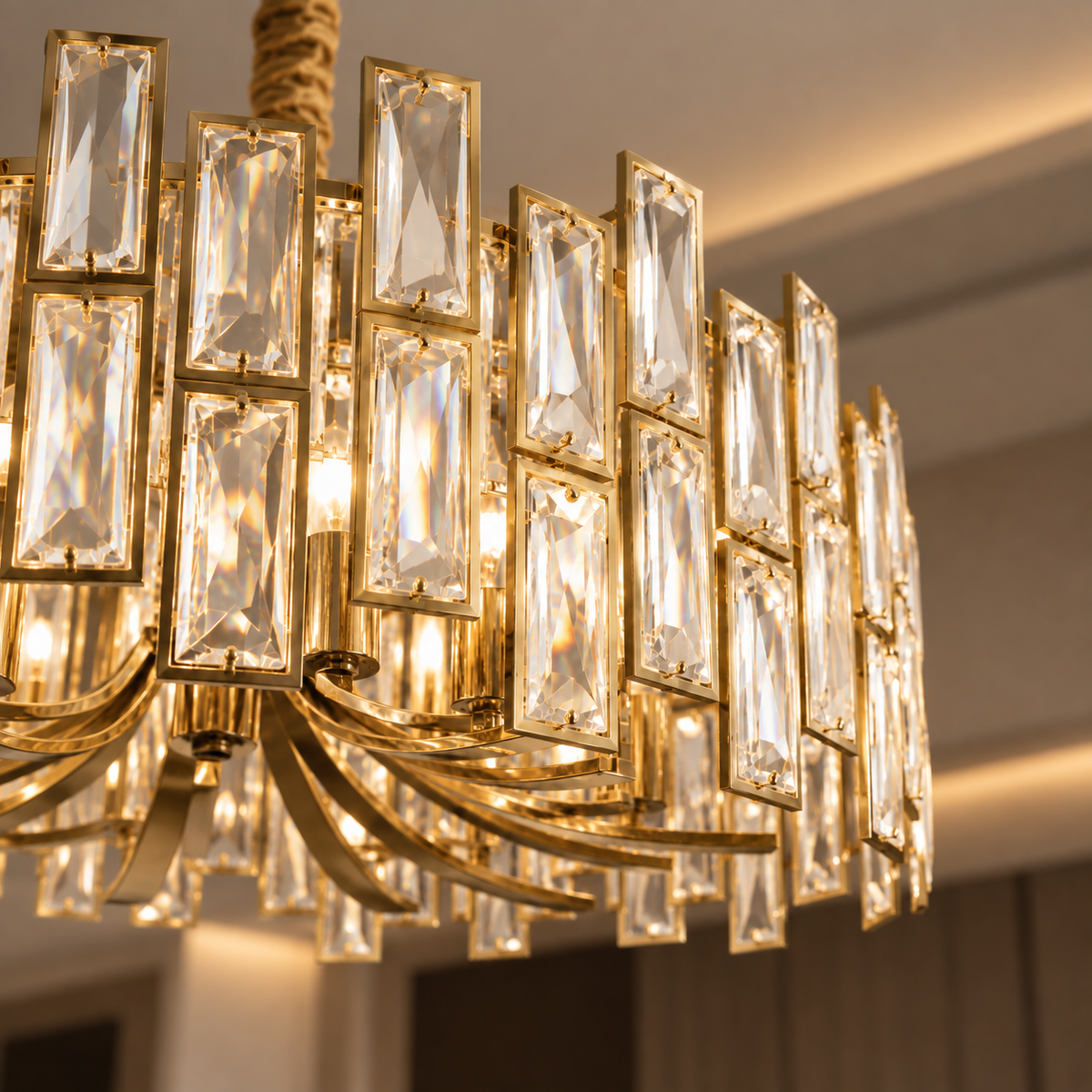 Calista Gold Geometric Crystal Chandelier 14 Light Ceiling Light