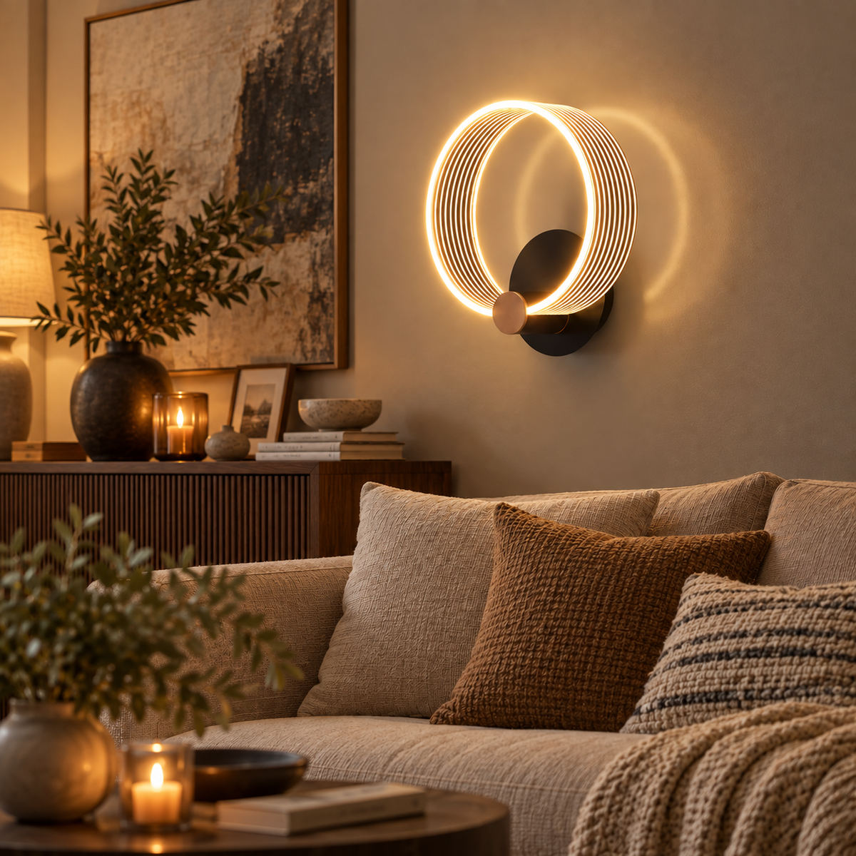Orla Black and Gold LED Circle Wall Light for Bedsides and Hallways