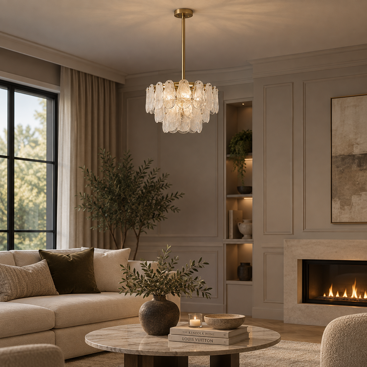 Nimbus Gold Tiered Cloud Glass Chandelier 6 Light for Dining Rooms and Kitchen Islands