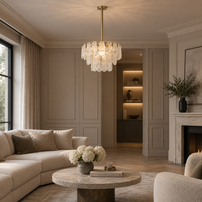 Nimbus Gold Tiered Cloud Glass Chandelier 6 Light for Dining Rooms and Kitchen Islands