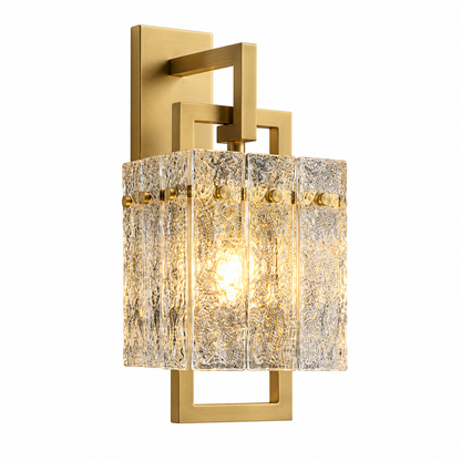 Wren Brass Wall Light with Ripple Glass Shade for Bedrooms and Hallways