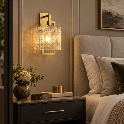 Wren Brass Wall Light with Ripple Glass Shade for Bedrooms and Hallways