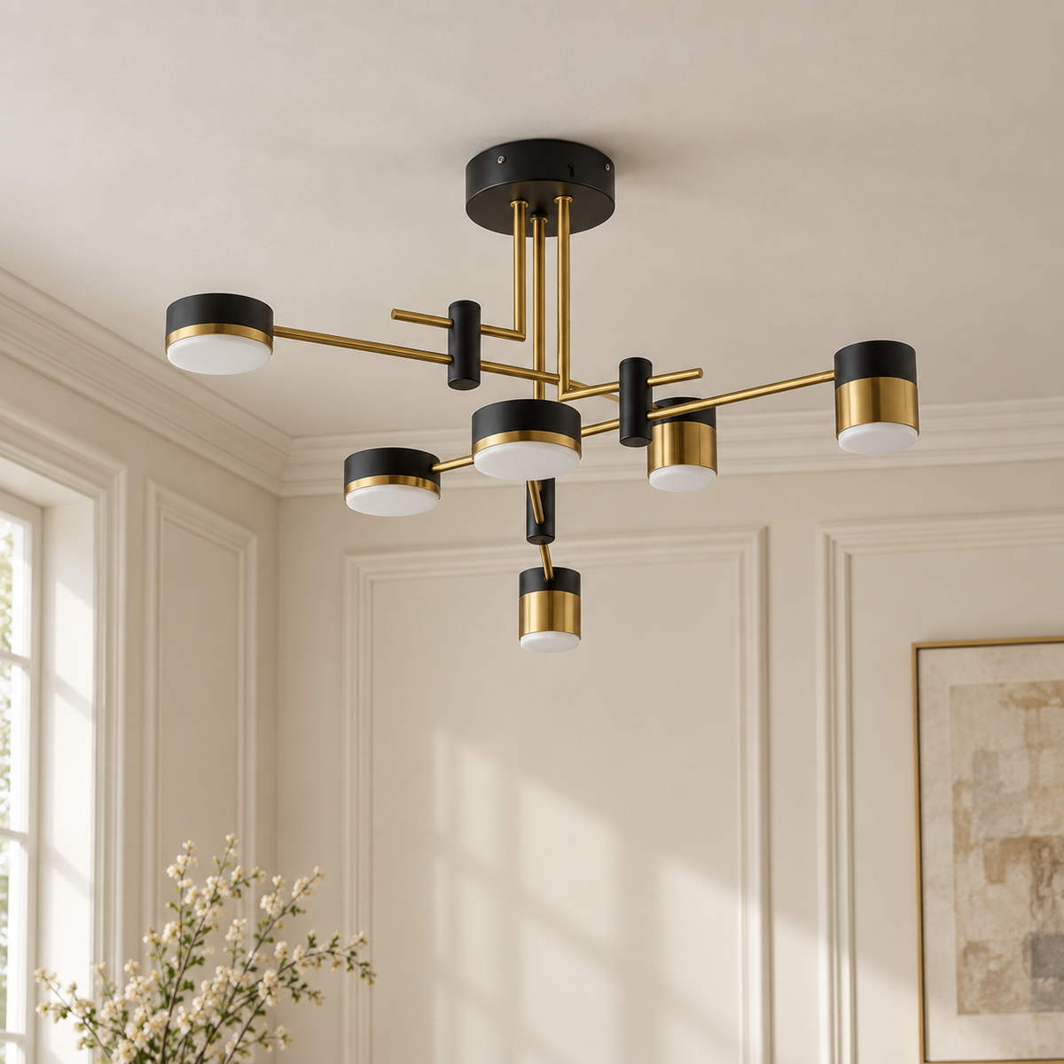 Astra Black and Gold Sputnik Ceiling Light 6 Light Dimmable