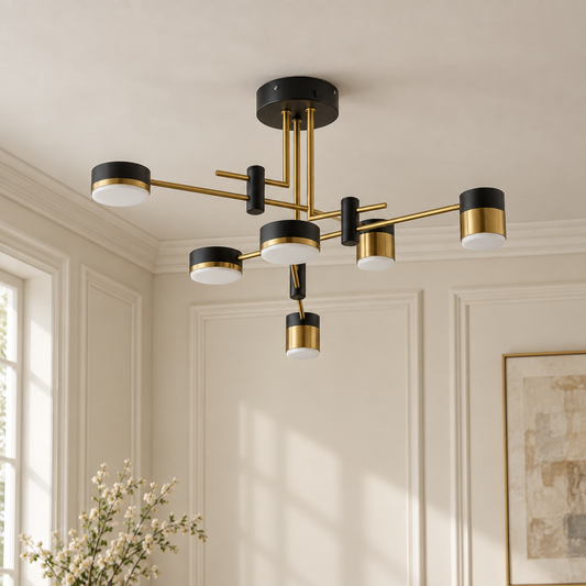 Astra Black and Gold Sputnik Ceiling Light 6 Light Dimmable
