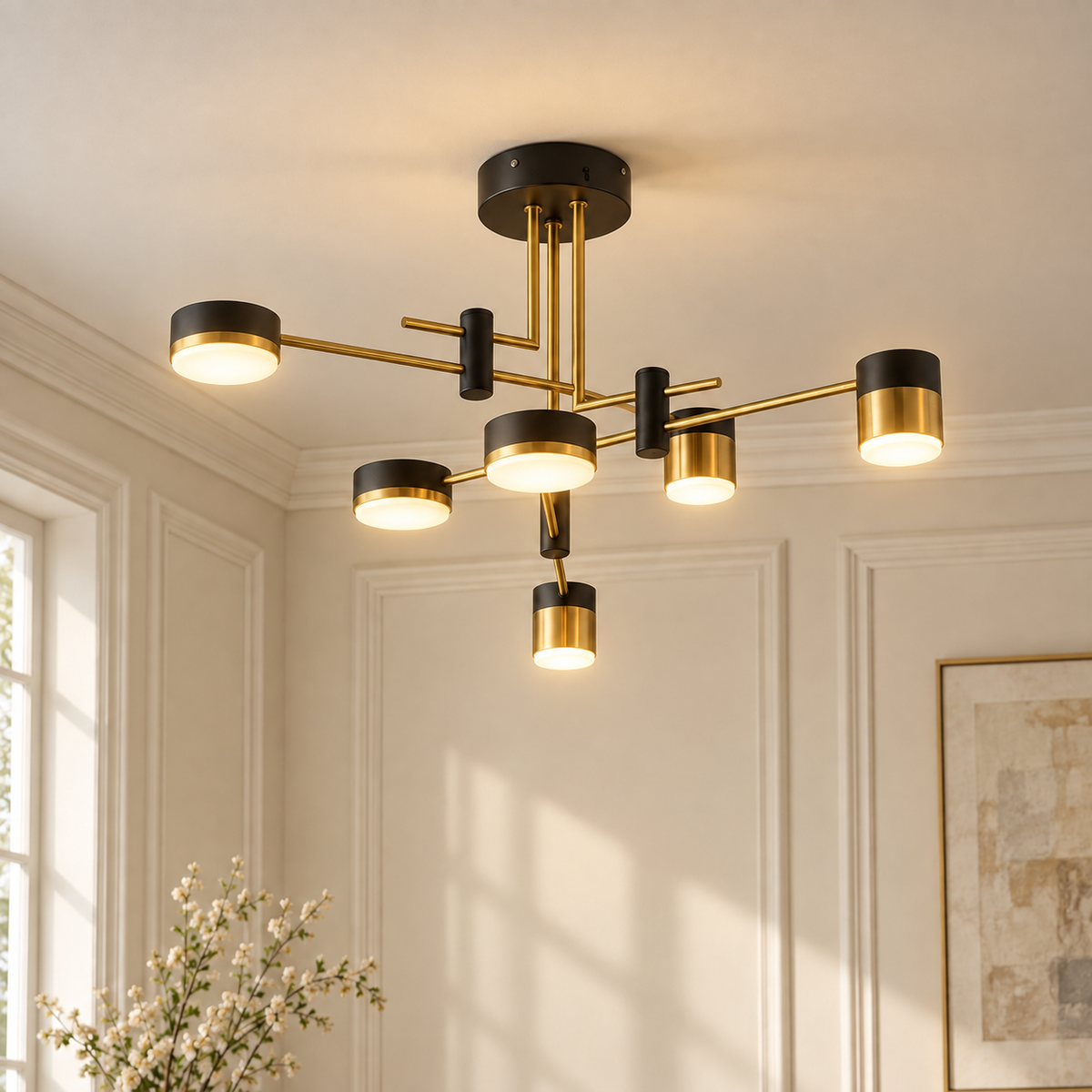 Astra Black and Gold Sputnik Ceiling Light 6 Light Dimmable