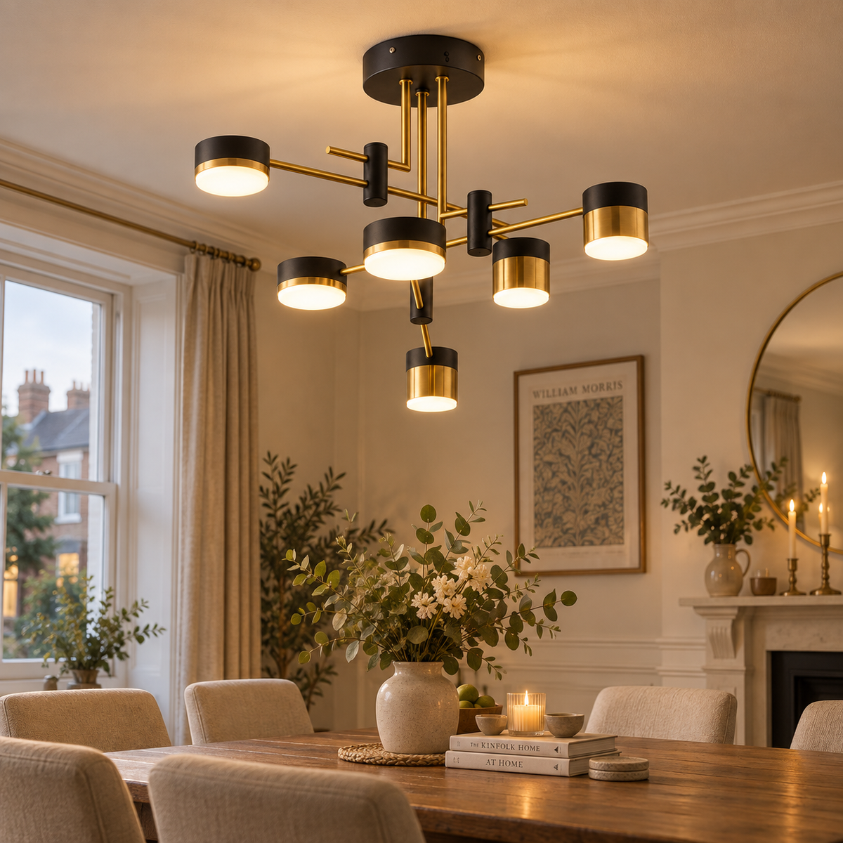 Astra Black and Gold Sputnik Ceiling Light 6 Light Dimmable