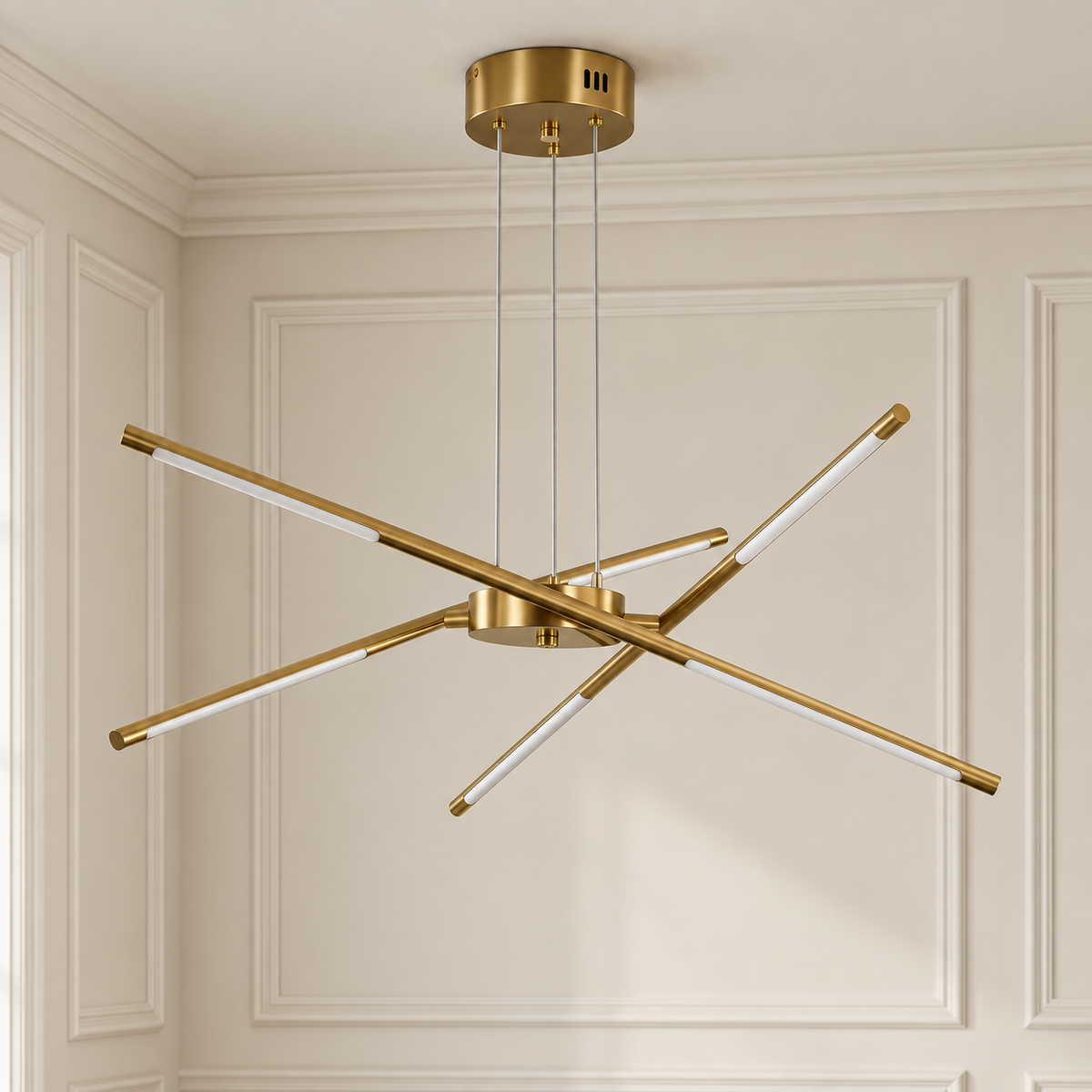 Juno Gold Linear Sputnik Chandelier 5 Light for Dining Tables and Kitchen Islands