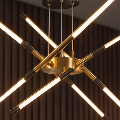 Juno Gold Linear Sputnik Chandelier 5 Light for Dining Tables and Kitchen Islands
