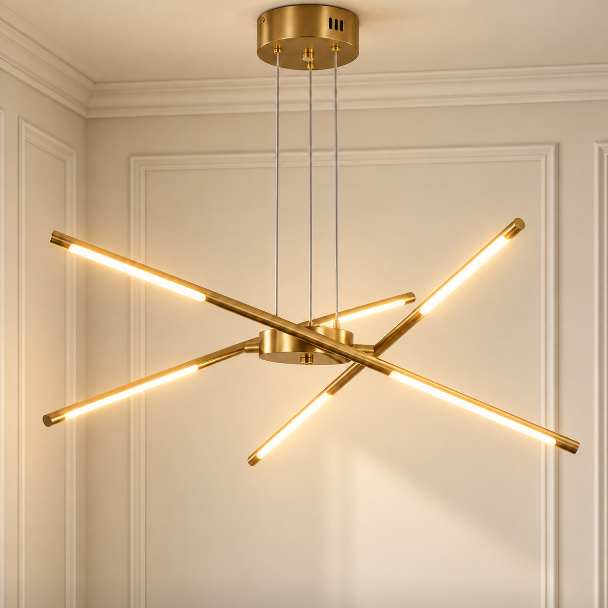 Juno Gold Linear Sputnik Chandelier 5 Light for Dining Tables and Kitchen Islands