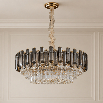 Aveline Gold Drum Crystal Chandelier for Dining Rooms and Living Rooms
