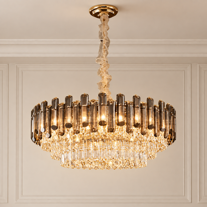 Aveline Gold Drum Crystal Chandelier for Dining Rooms and Living Rooms