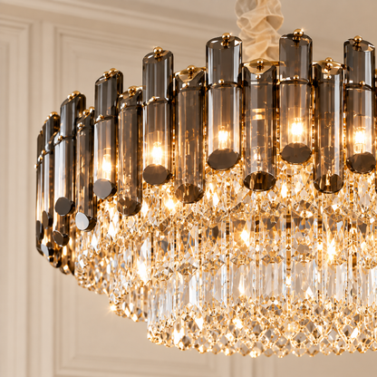 Aveline Gold Drum Crystal Chandelier for Dining Rooms and Living Rooms