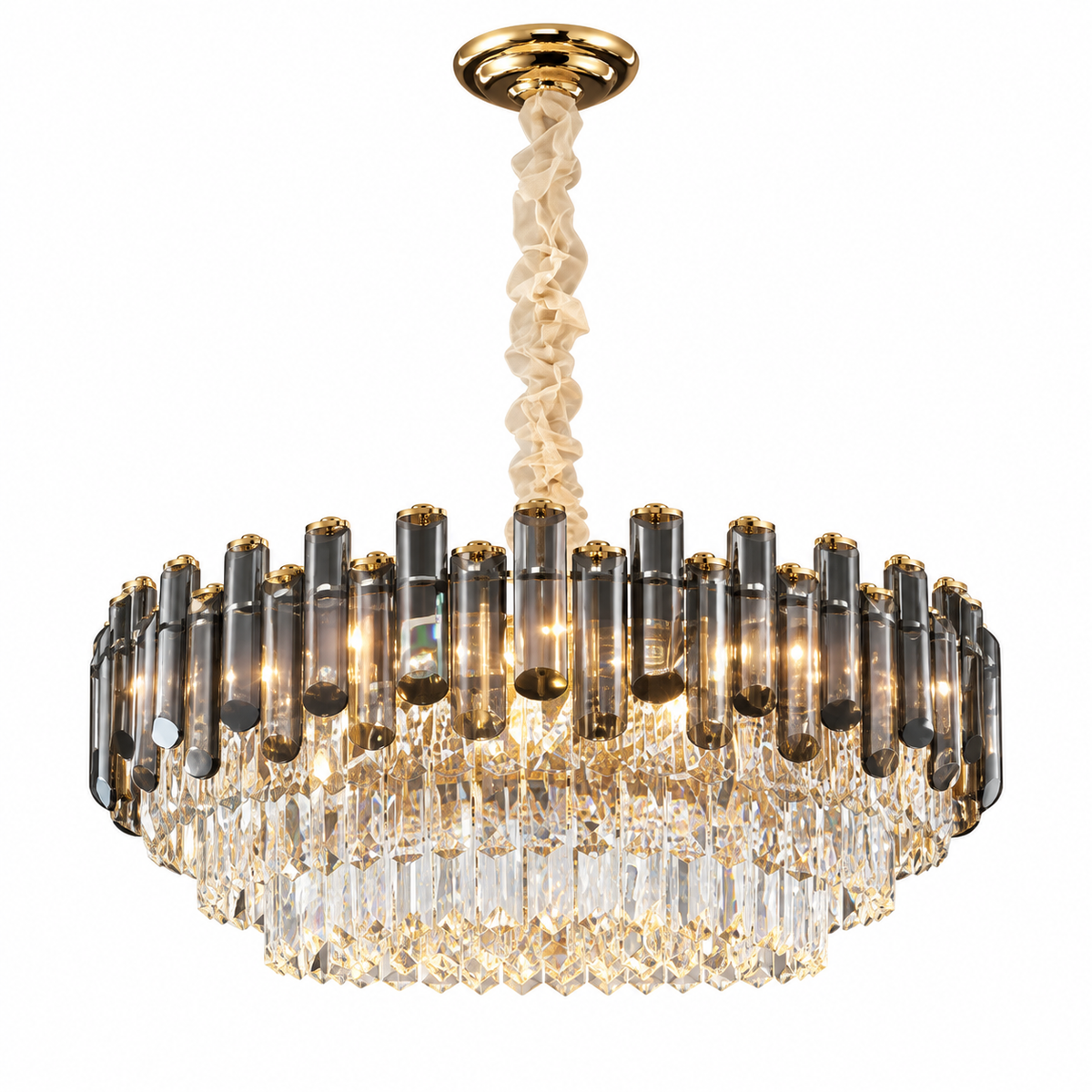 Aveline Gold Drum Crystal Chandelier for Dining Rooms and Living Rooms
