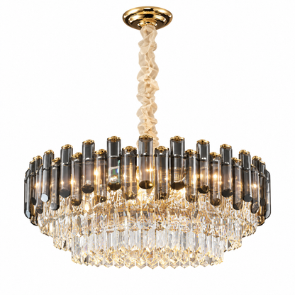 Aveline Gold Drum Crystal Chandelier for Dining Rooms and Living Rooms