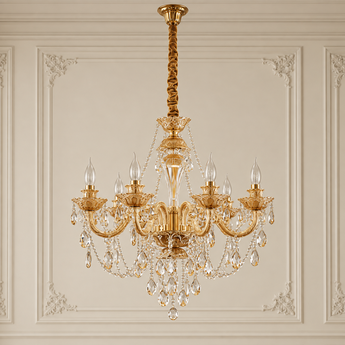 Elowen Amber Glass Candlelight Chandelier 8 Light for Dining Rooms