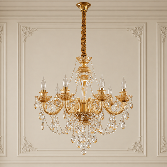Elowen Amber Glass Candlelight Chandelier 8 Light for Dining Rooms