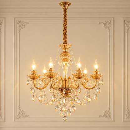 Elowen Amber Glass Candlelight Chandelier 8 Light for Dining Rooms