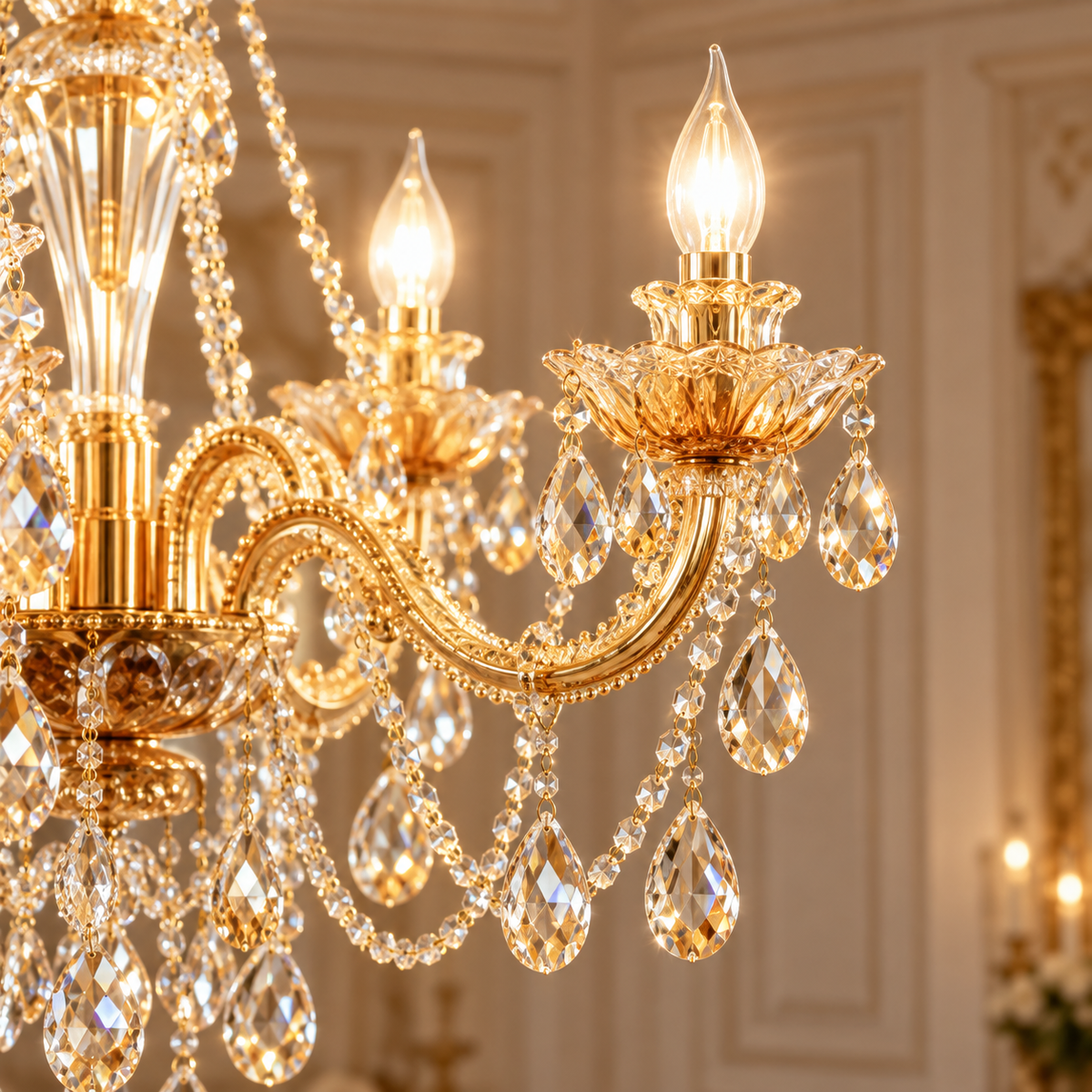 Elowen Amber Glass Candlelight Chandelier 8 Light for Dining Rooms