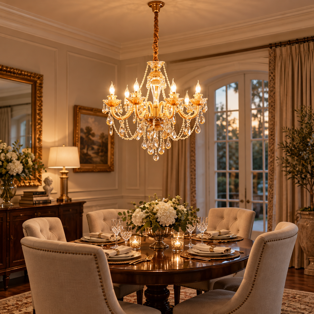 Elowen Amber Glass Candlelight Chandelier 8 Light for Dining Rooms