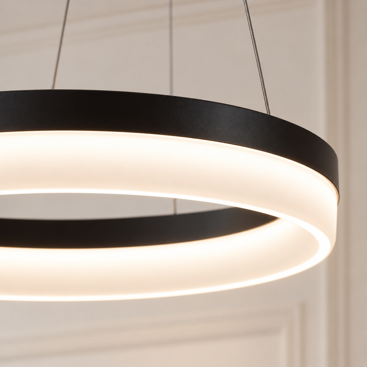 Rhea Black LED Ring Pendant Light Dimmable with Remote for Dining Tables and Kitchens