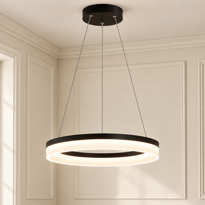Rhea Black LED Ring Pendant Light Dimmable with Remote for Dining Tables and Kitchens