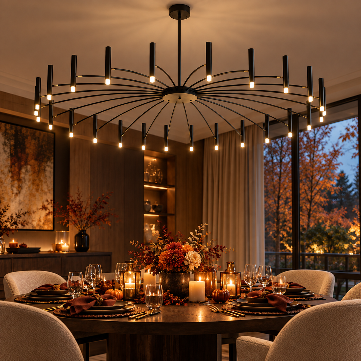 Atlas Black Adjustable LED Chandelier 12 Light with Rotating Heads for Living Rooms